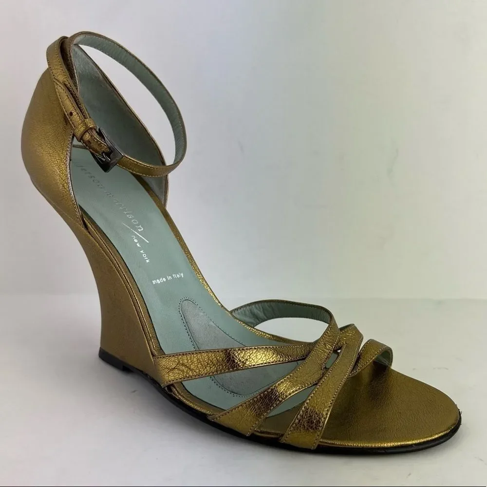Sigerson Morison • Bronze Dress Wedge Sandals w/ New York Patent